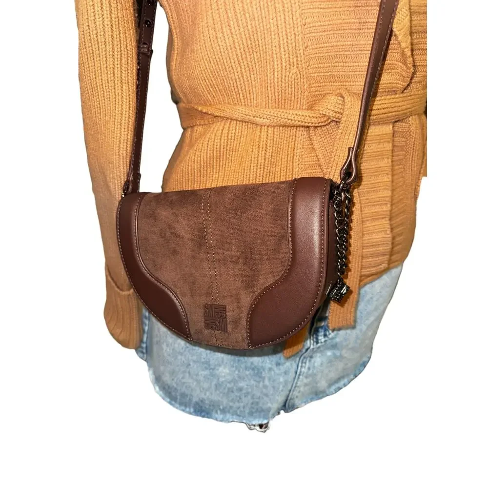 Steve Madden Brown Faux Leather Suede Crossbody Bag Wallet Set